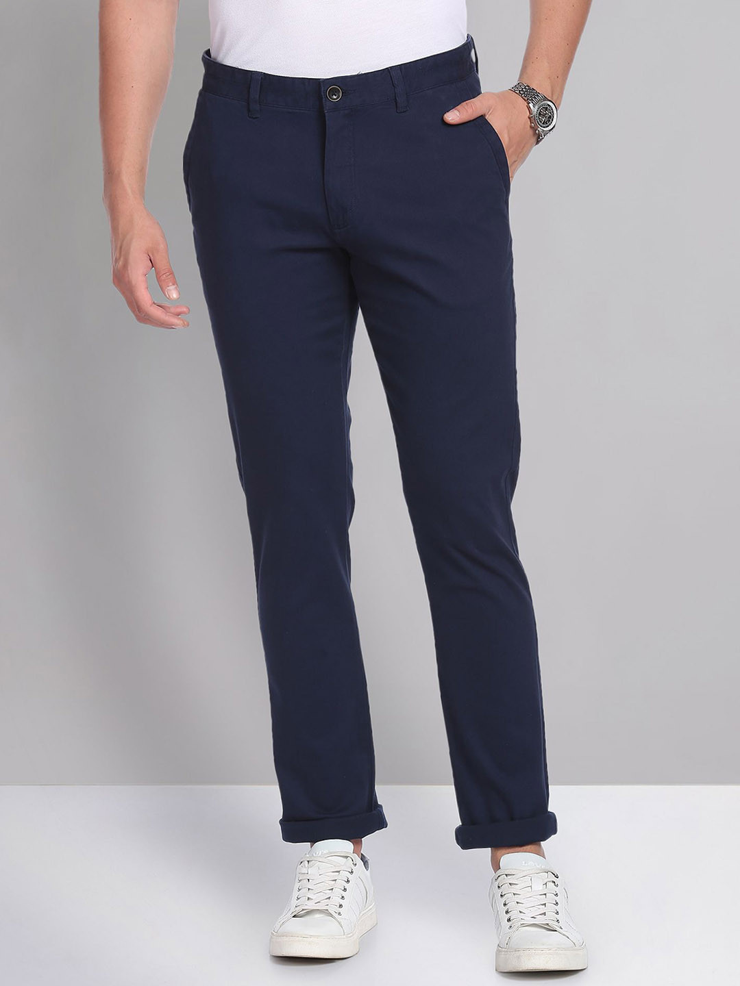 AD By Arvind Modern Slim Fit Solid Casual Chinos