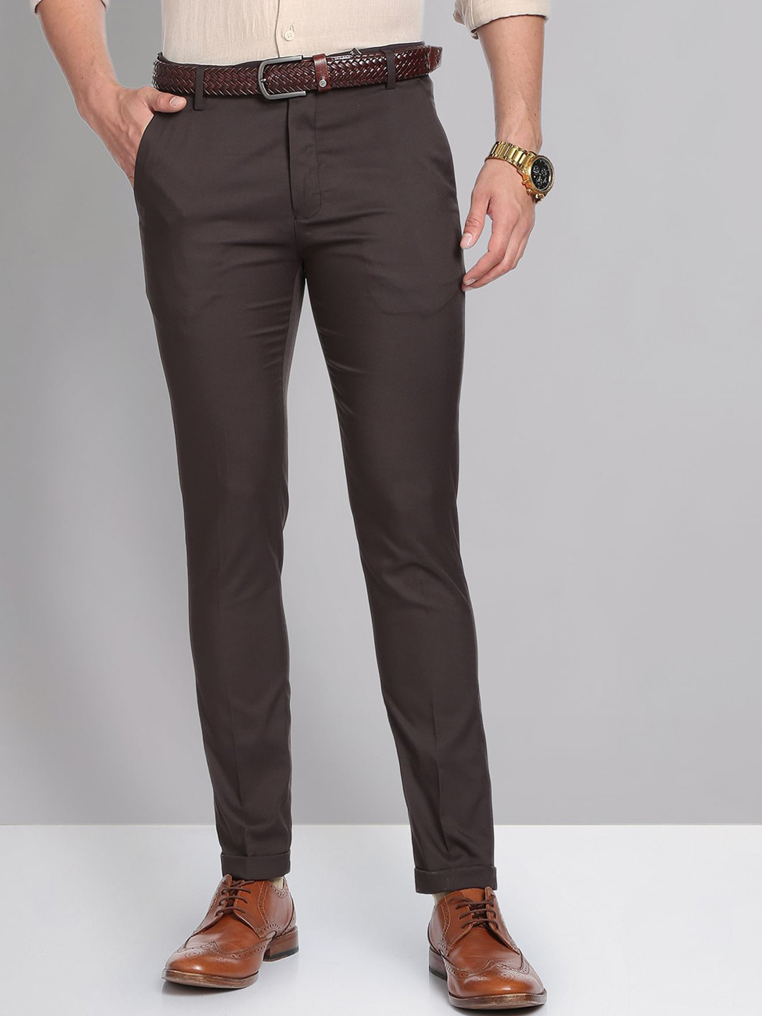 AD By Arvind Men Mid-Rise Slim Fit Formal Trousers
