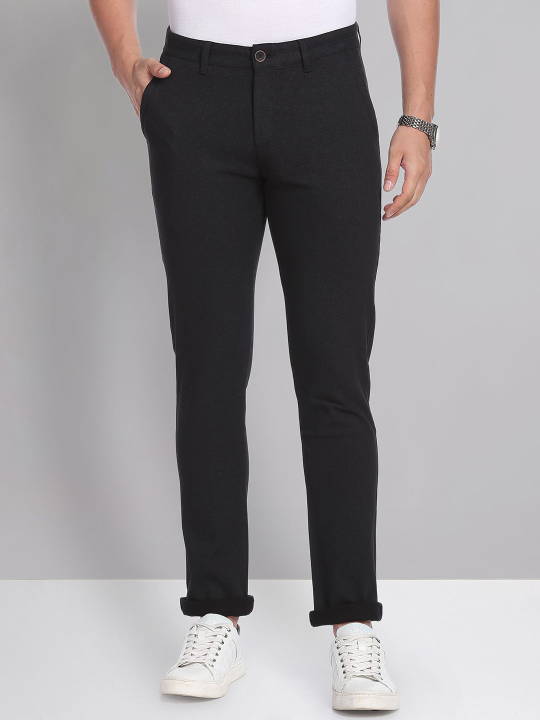 AD By Arvind Heathered Dobby Casual Chinos