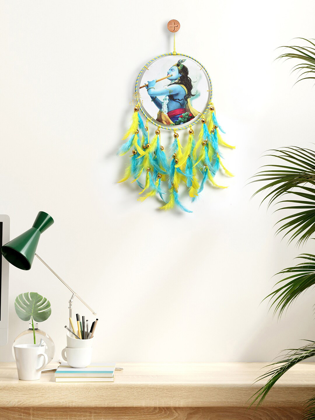 DULI Printed Krishanji Yellow & Blue Feathers Windchimes