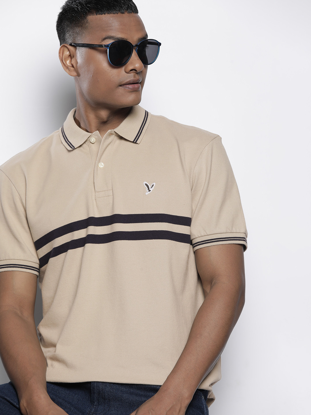 AMERICAN EAGLE OUTFITTERS Striped Polo Collar T-shirt