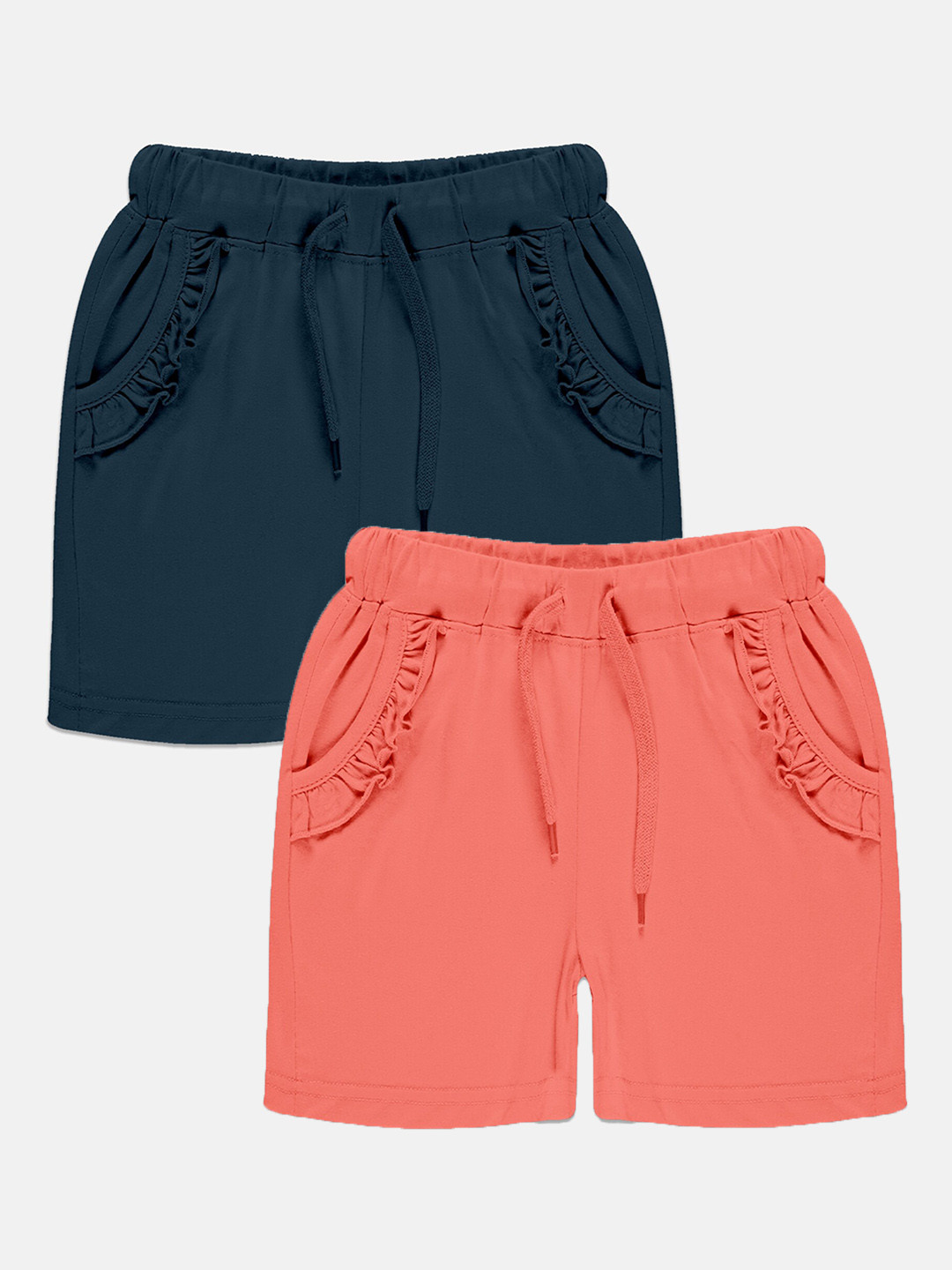 KiddoPanti Girls Pack Of 2 Mid-Rise Pure Cotton Regular Shorts