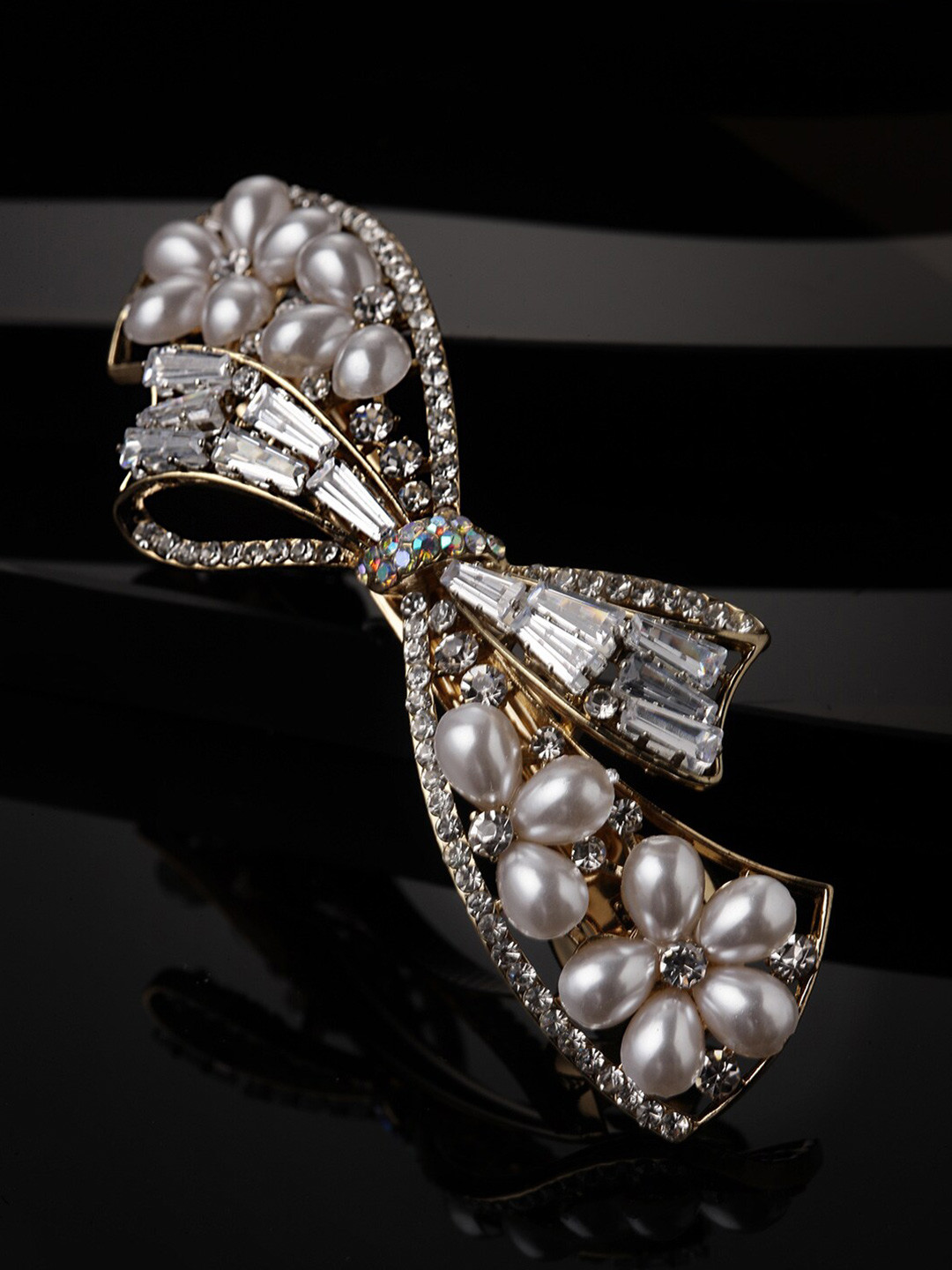 PANASH Gold-Plated CZ Stone & Artificial Embellished French Barrette