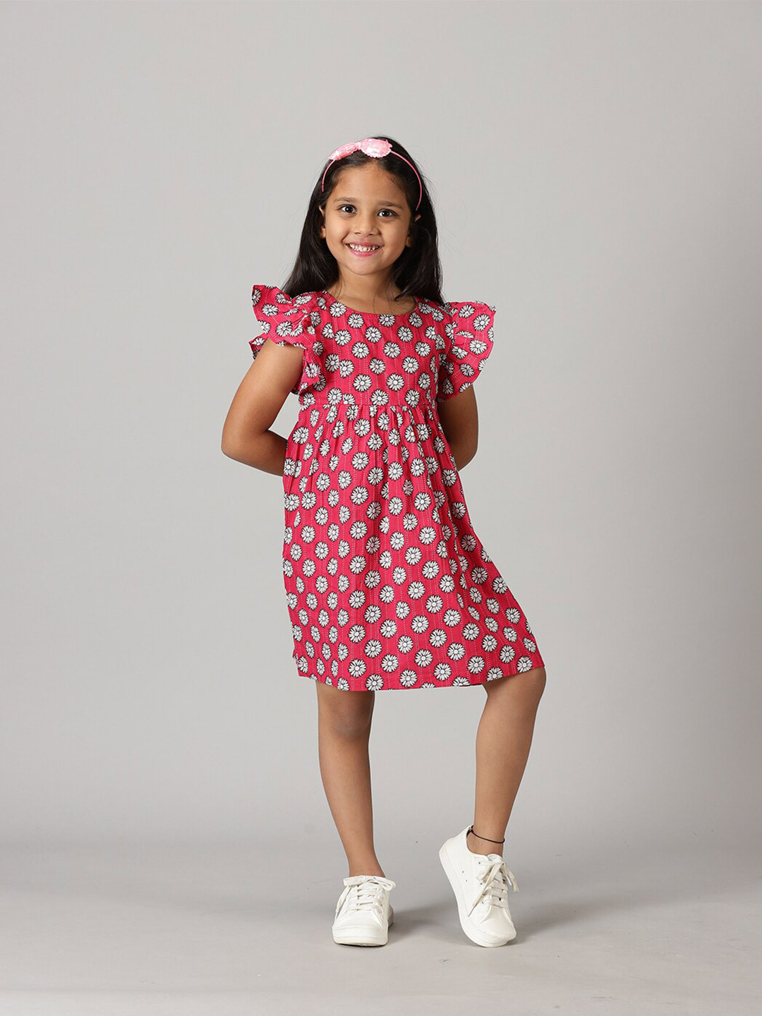 KiddoPanti Flutter Sleeves Floral A-Line Dress