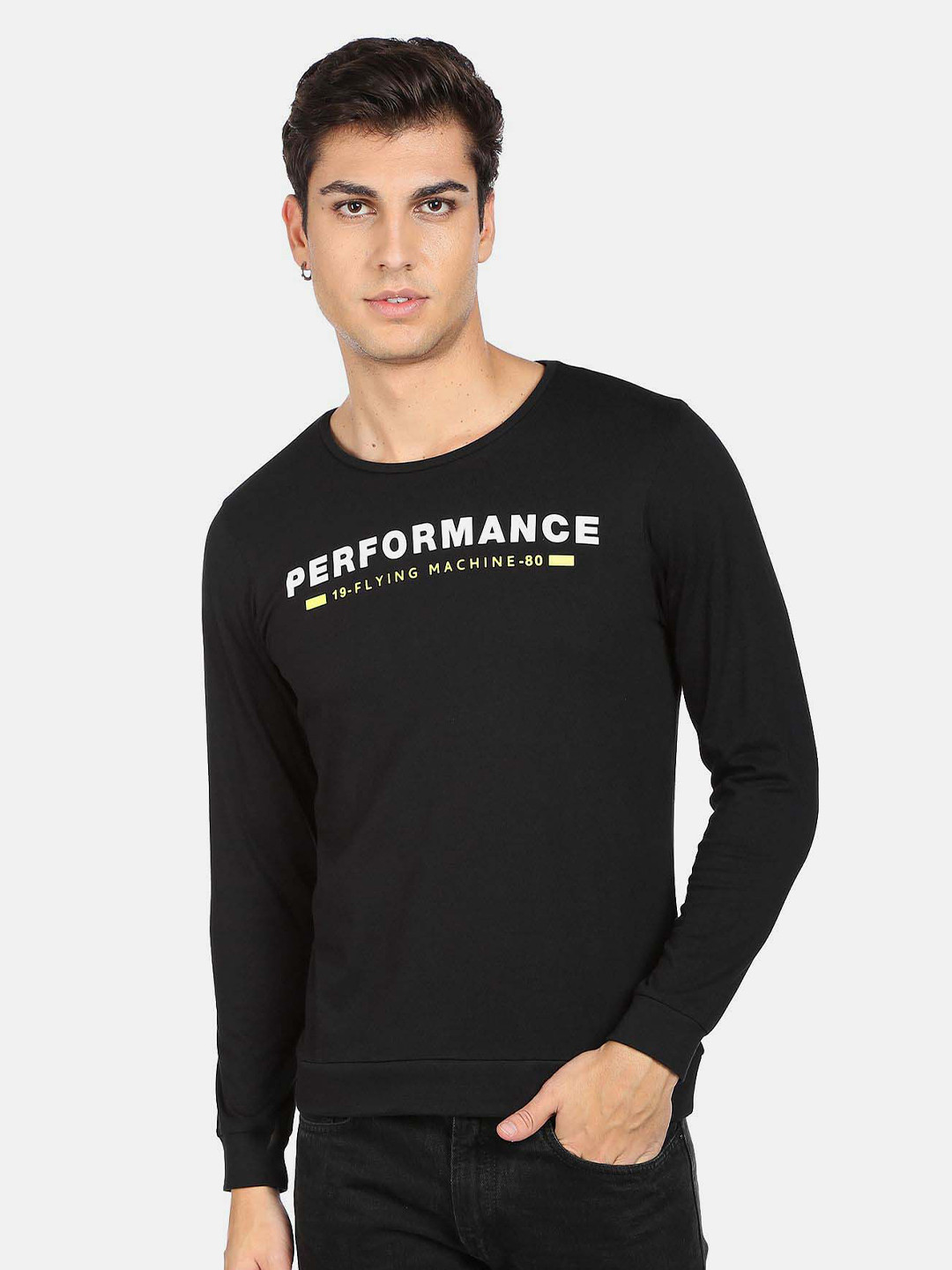 Flying Machine Typography Printed Pure Cotton Slim Fit T-shirt