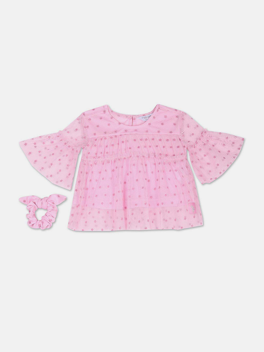 U.S. Polo Assn. Kids Girls Bell Sleeves Printed Top With Hair Band