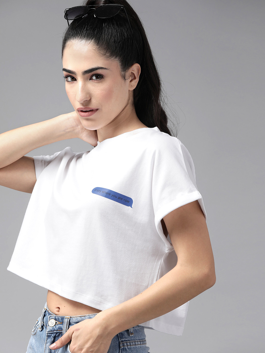 Roadster Print Extended Sleeves Crop Top