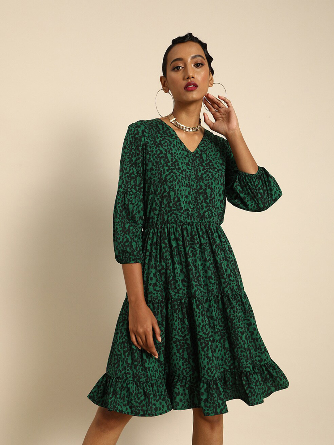 DODO & MOA Animal Printed Tiered Fit & Flare Dress