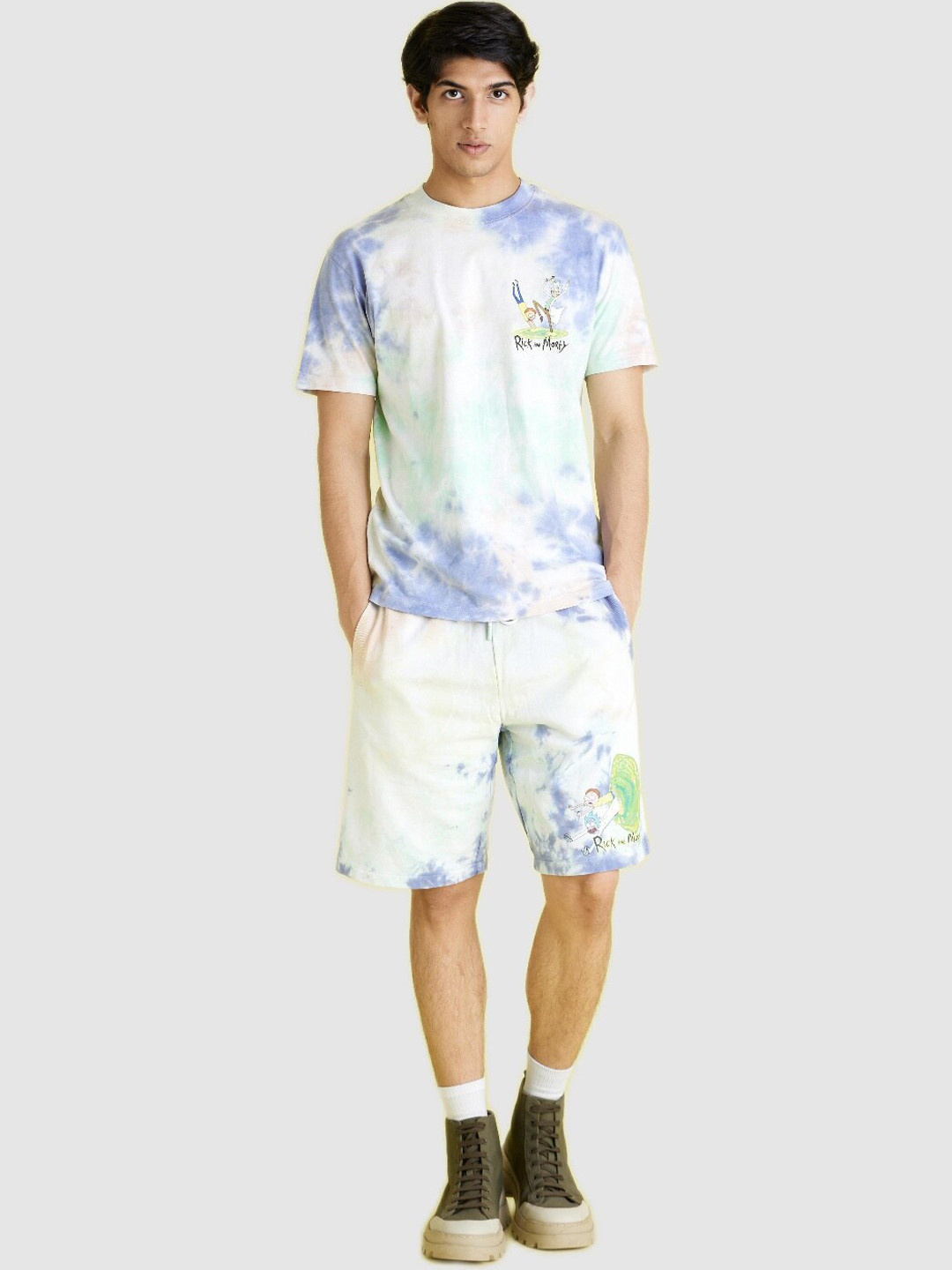 Celio Men Rick & Morty Printed Tie  Dye Cotton Regular Shorts
