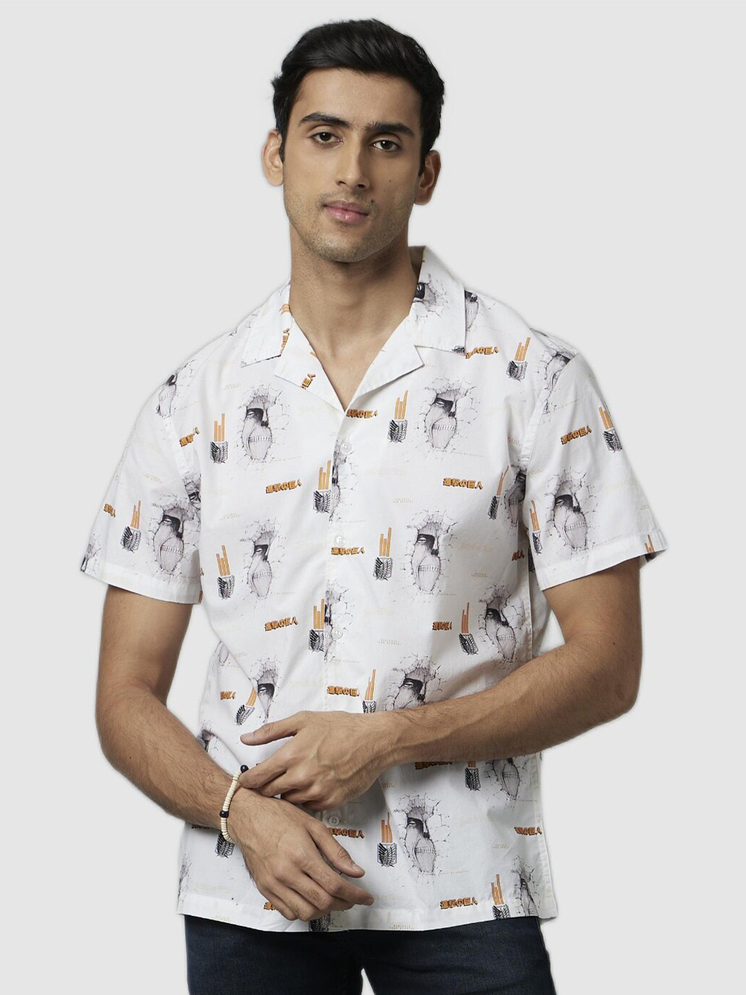 Celio Attack on Titan Printed Cotton Casual Shirt