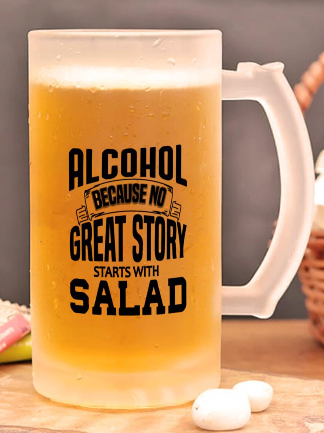 Gathari Transparent Printed Beer Mug With Handle 500 ml