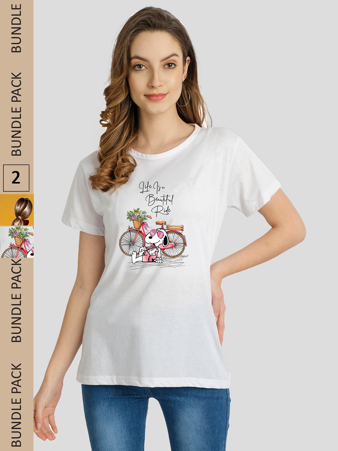 CHOZI Pack Of 2 Snoopy Printed Cotton T-shirt