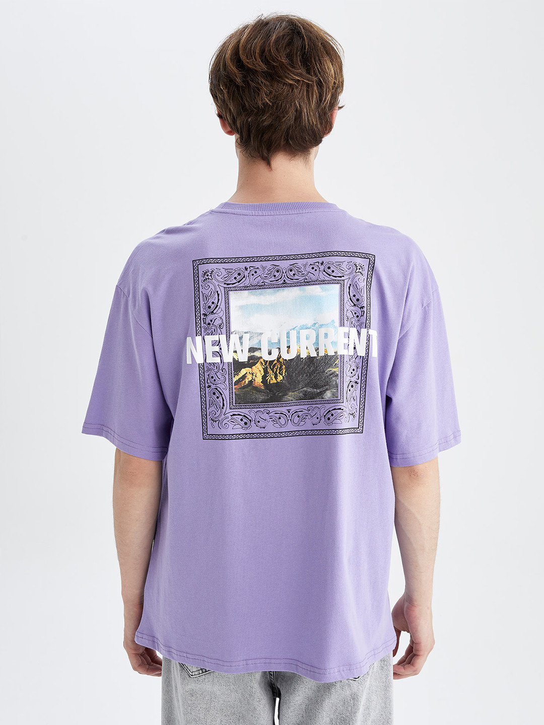 DeFacto Graphic Printed Drop-Shoulder Sleeves Pure Cotton T-shirt