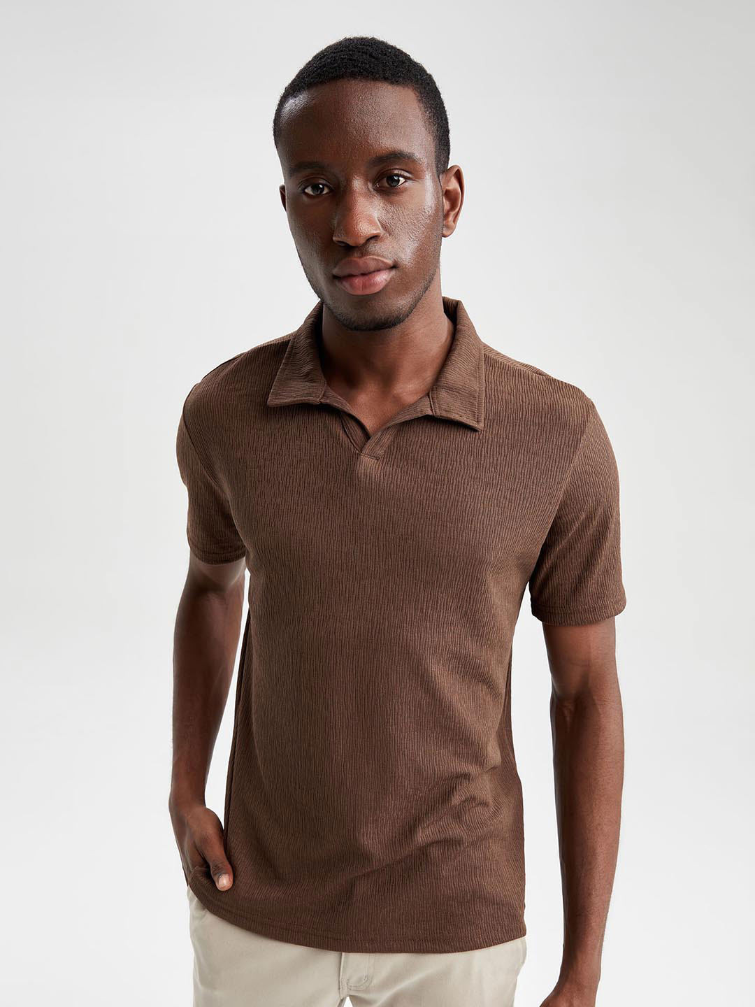 DeFacto Polo Collar Textured Self Design T-shirt