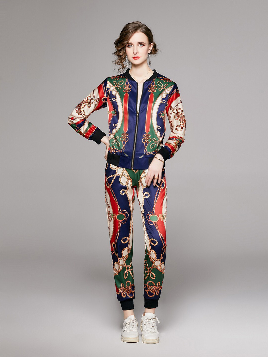 JC Collection Printed Long Sleeves Jacket with Trousers Co-Ords