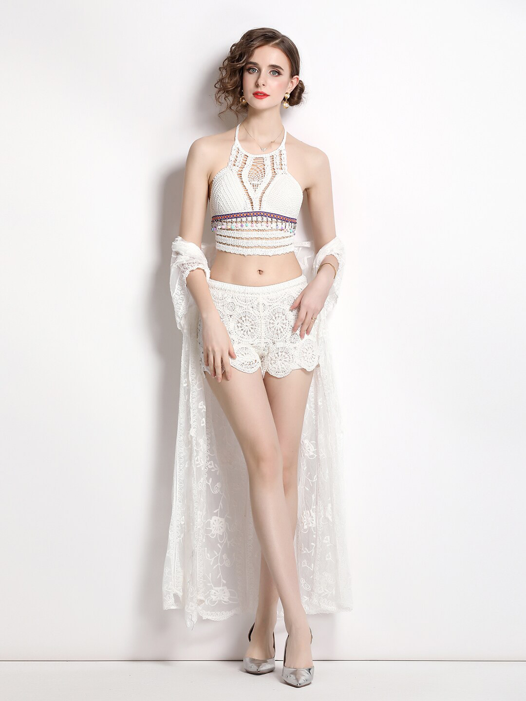 JC Collection Women Self Design Top with Shorts & Shrug