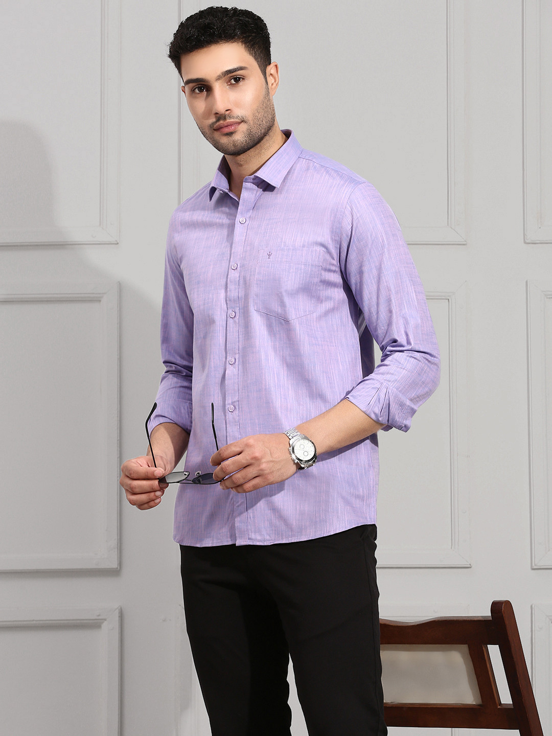 Ramraj Men Solid Spread Collar Full Sleeve Formal Shirt
