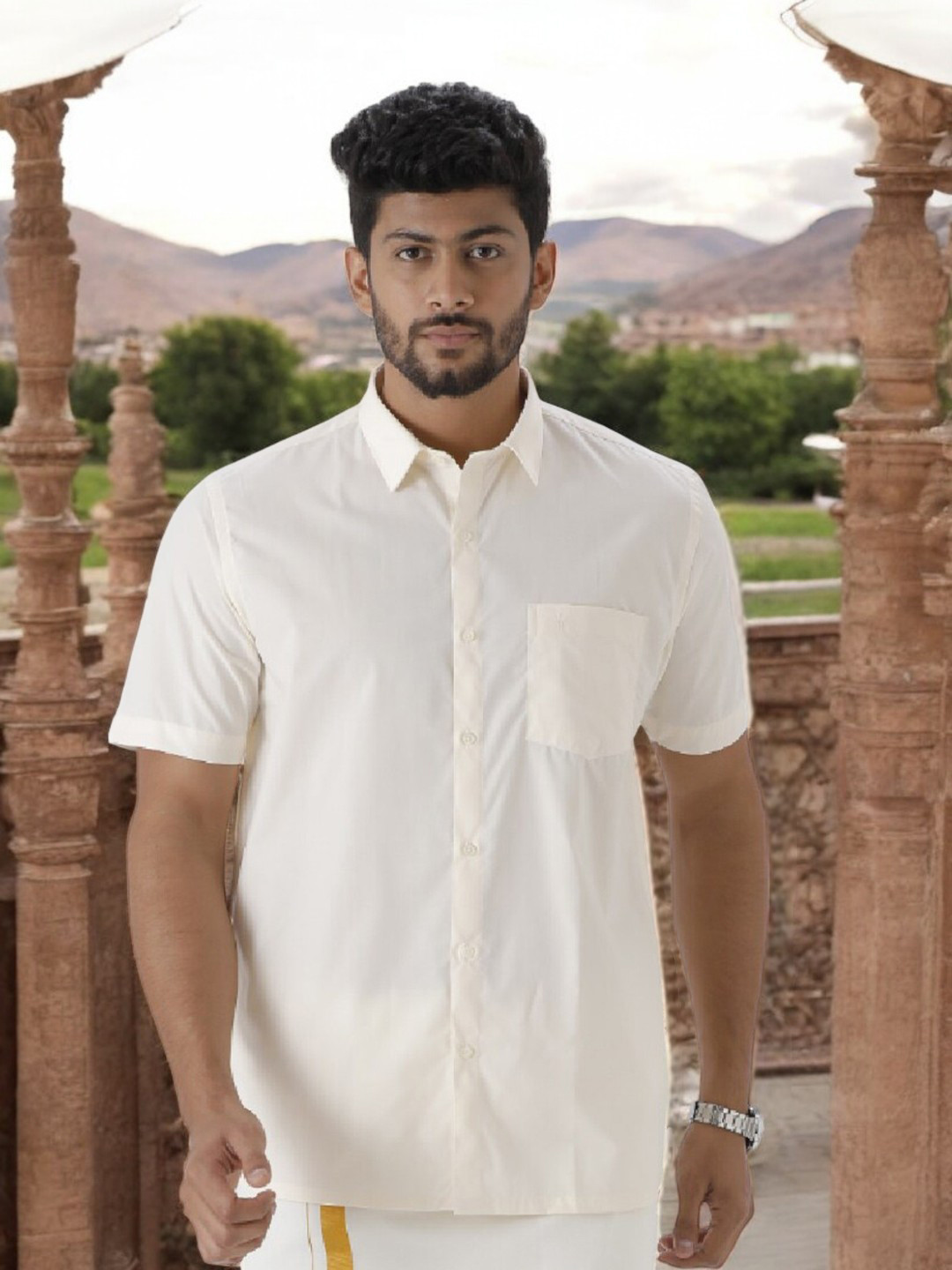 Cream-Coloured Regular Fit Ethnic Shirt