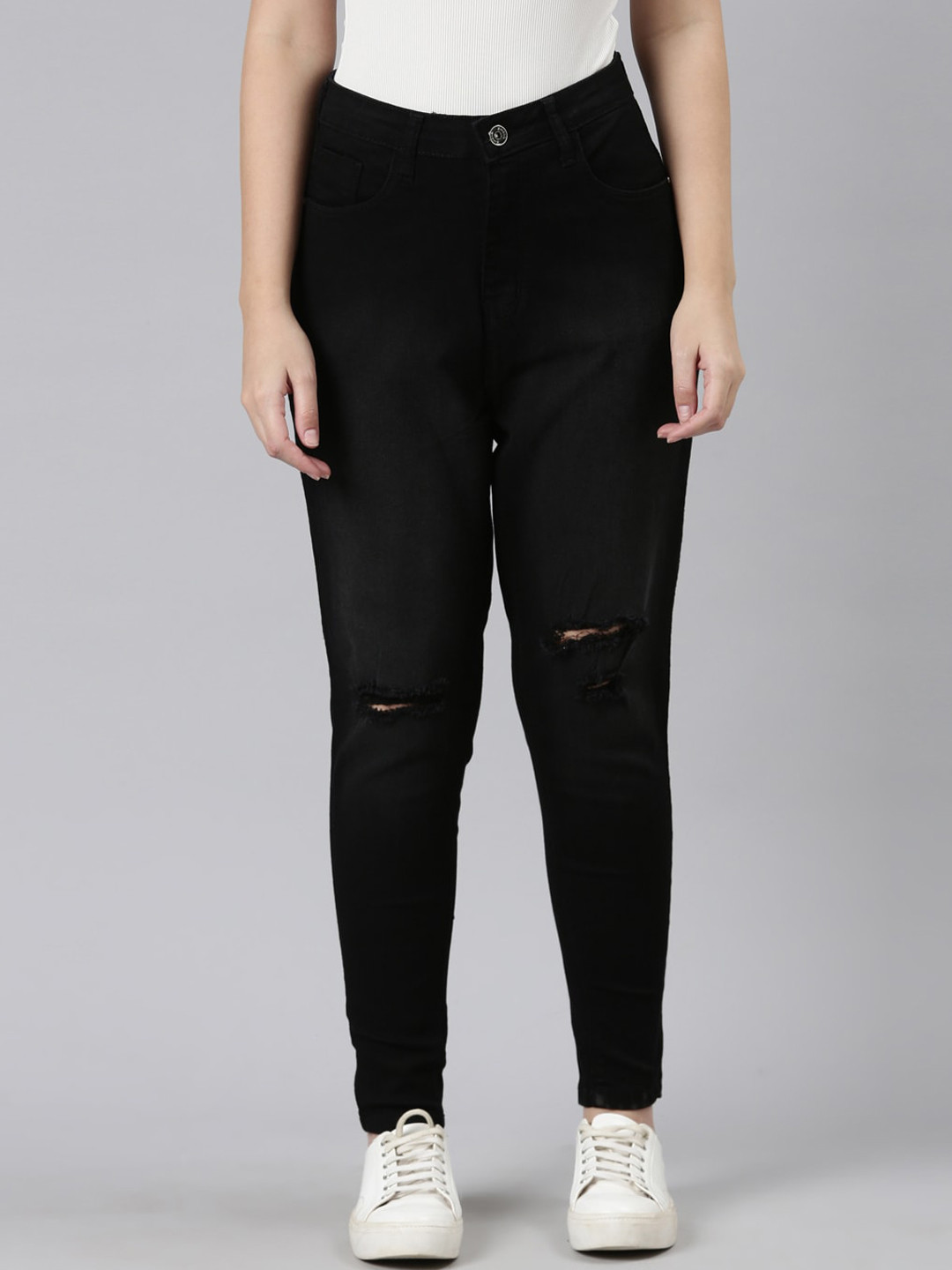 ZHEIA Women Skinny Fit High-Rise Slash Knee Stretchable Cotton Jeans