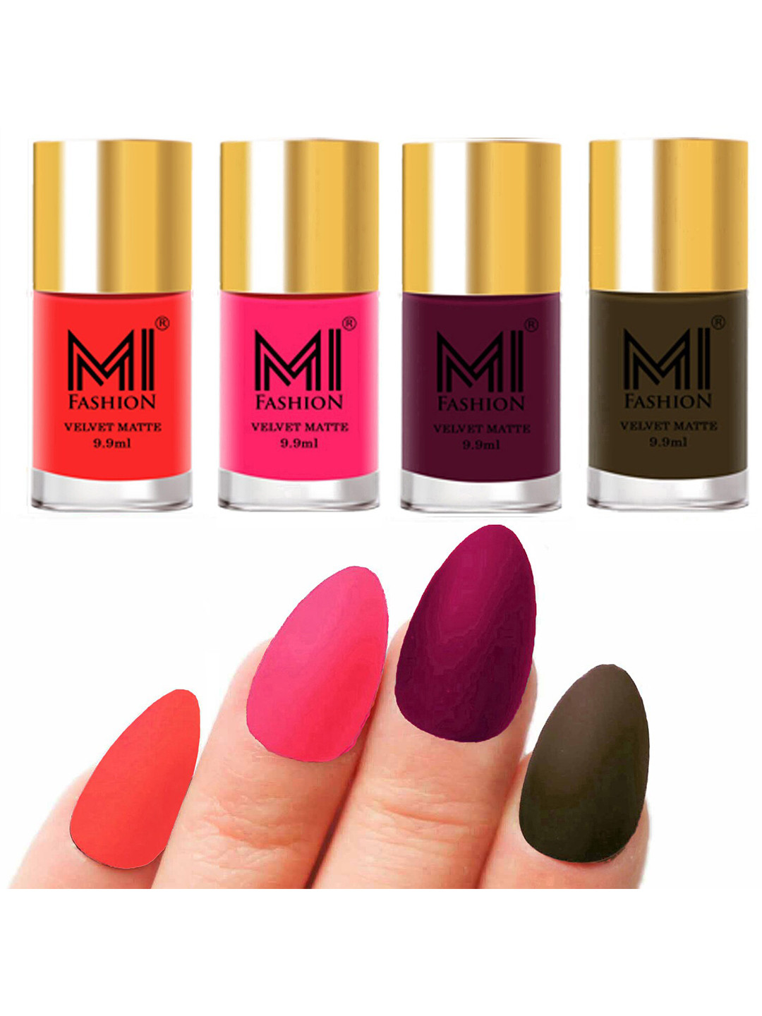 MI FASHION Set Of 4 Velvet Matte Long Lasting Nail Paints 9.9 ml Each