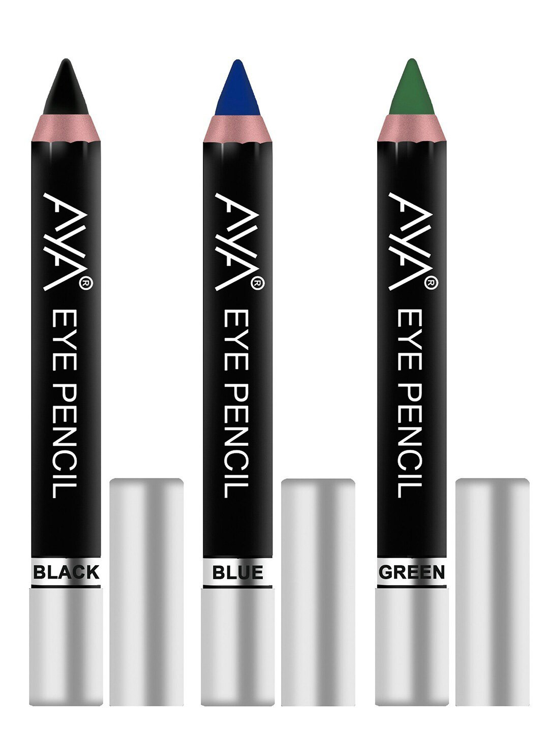 AYA Set Of 3 Long Lasting Pencil Eyeliners 5ml Each - Black - Blue - Green