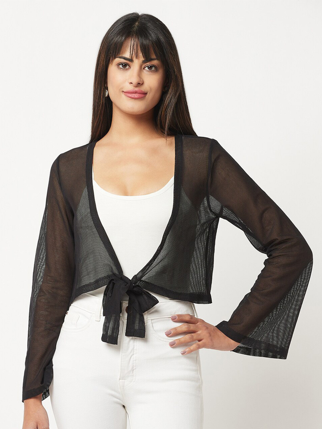 Espresso Sheer Tie-Up Crop Shrug