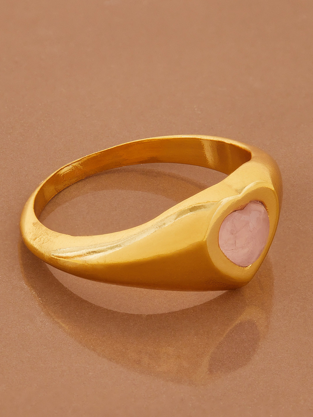 Accessorize London 14K Gold Plated Gold Z Rose Quartz Heart Signet Ring