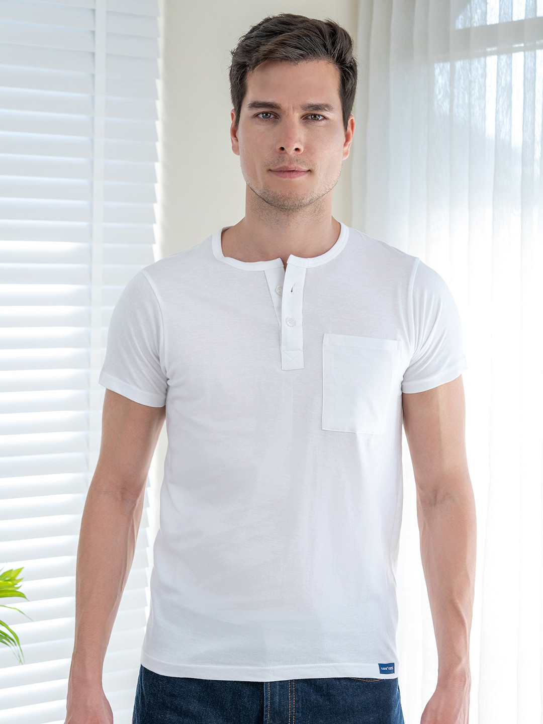 Lux Cozi Henley Neck Short Sleeve Cotton T-shirt