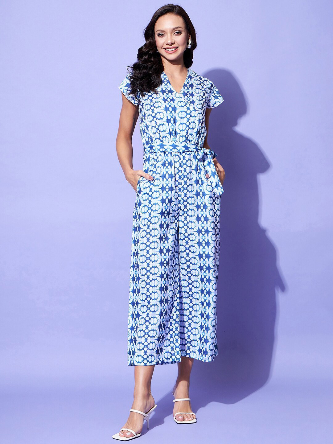 StyleStone Women Tie & Dye Linen Basic Jumpsuit