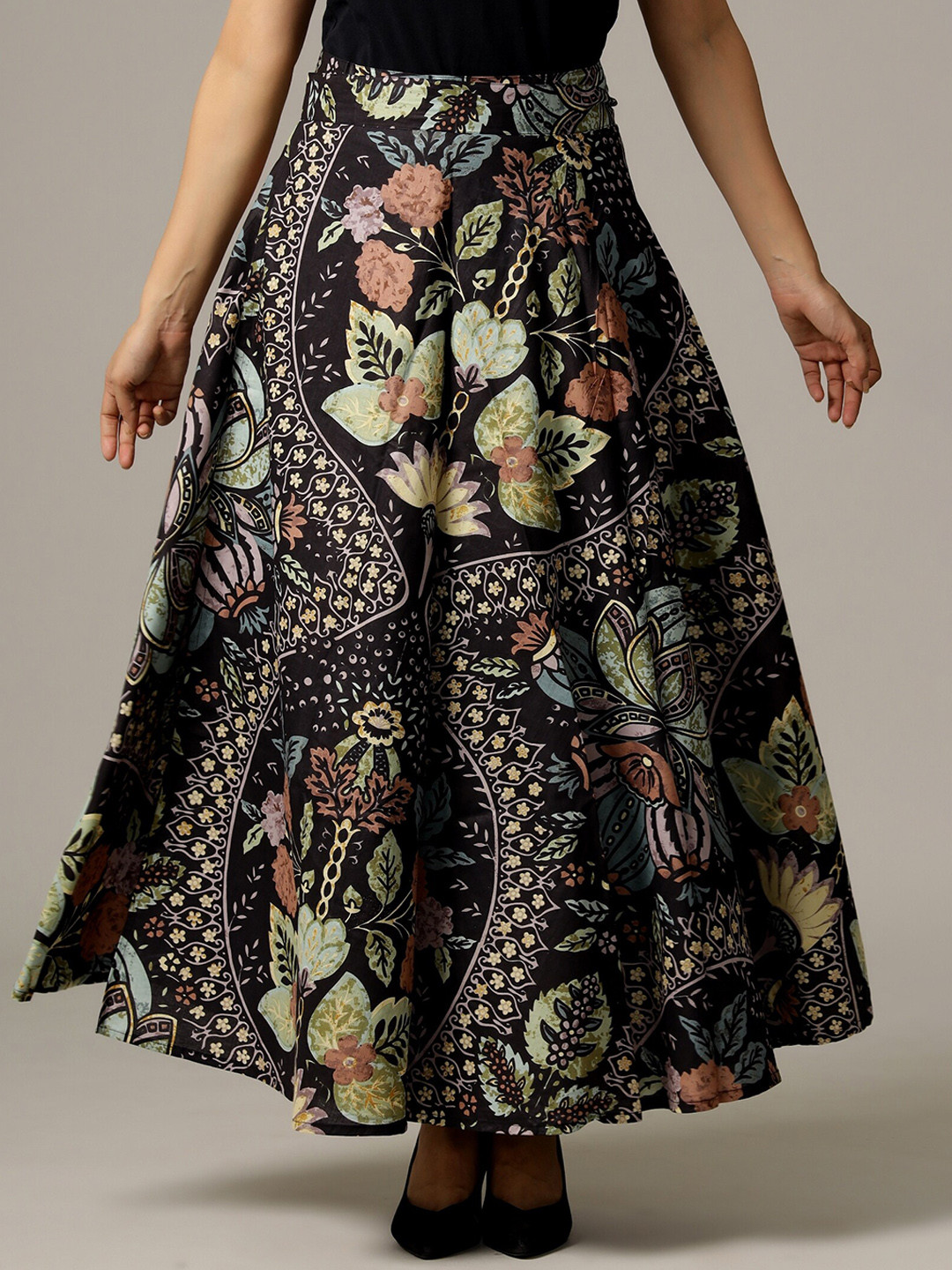 HANDICRAFT PALACE Printed Pure Cotton Wrap-Around Maxi Skirt