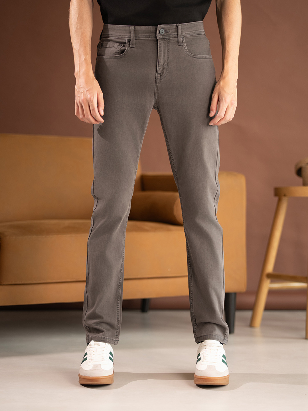 The Pant Project Men Charcoal Grey Slim Fit Stretchable Cotton Jeans