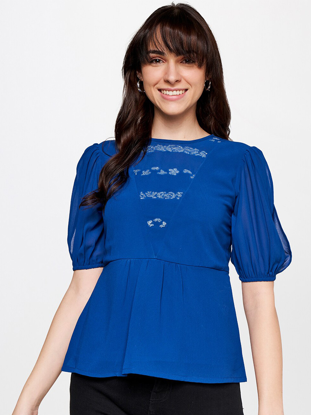 AND Puff Sleeve Peplum Top