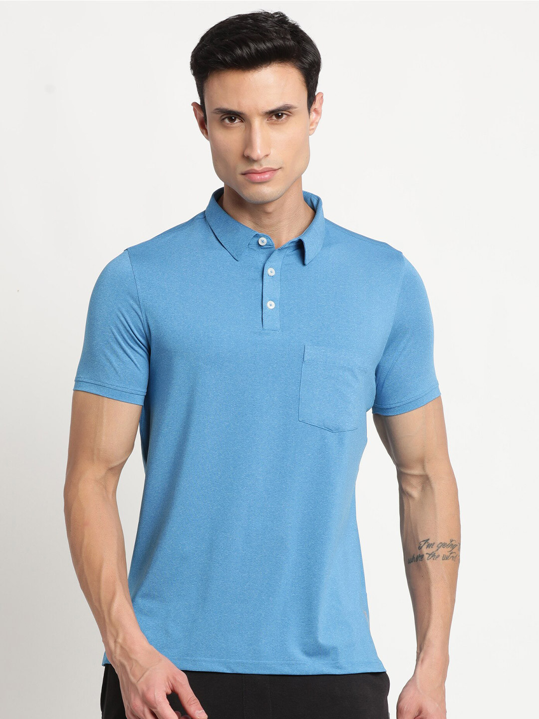 Turtle Blue Polo Collar Cotton Slim Fit T-shirt