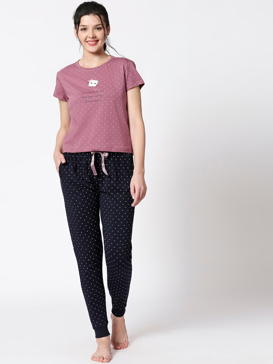 I like me Polka Dots Printed Pure Cotton Night Suit