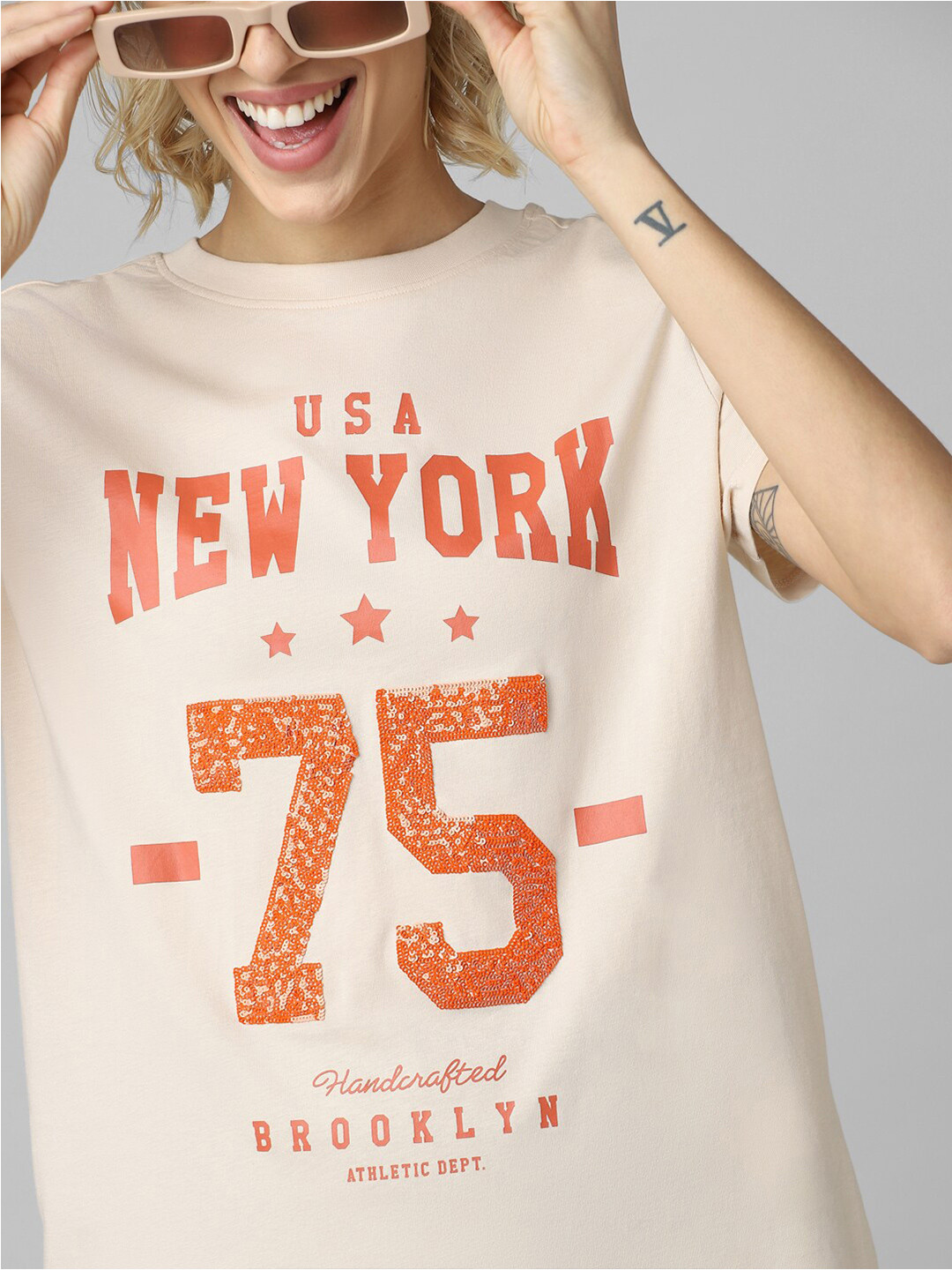 ONLY Women Onlotter Algona SS JR Typography Printed Cotton T-shirt