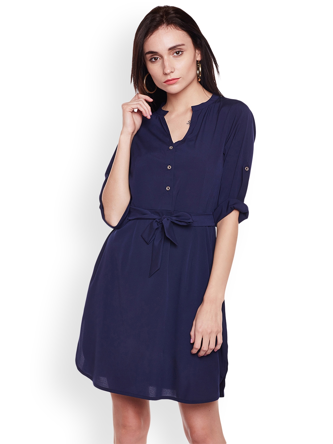 womens navy fit and flare dress