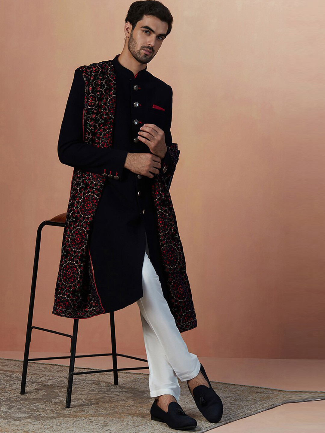 Manyavar Mandarin Collar Traditional Sherwani With Dupatta