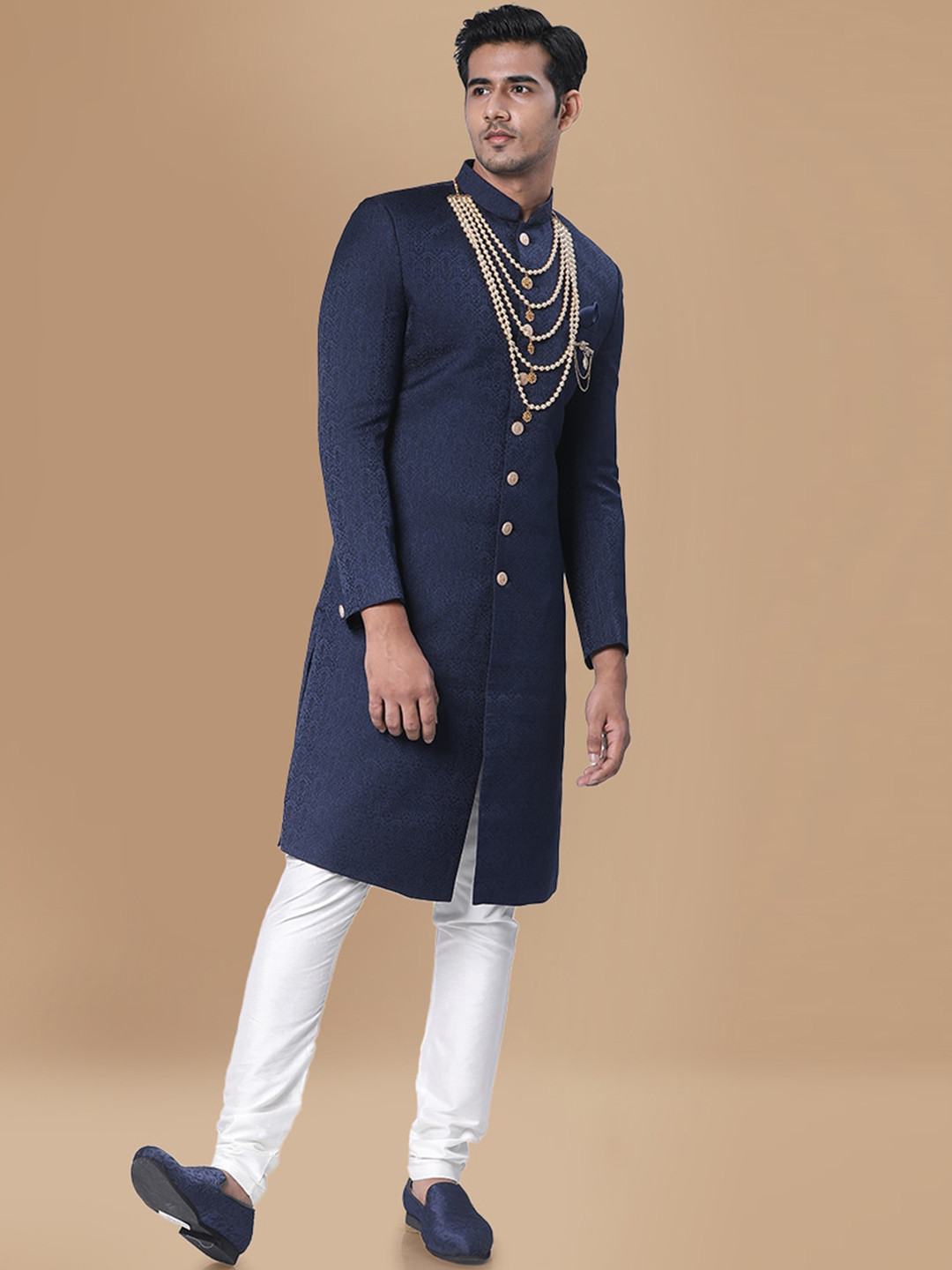 Manyavar Woven Design Straight Traditional Sherwani Set