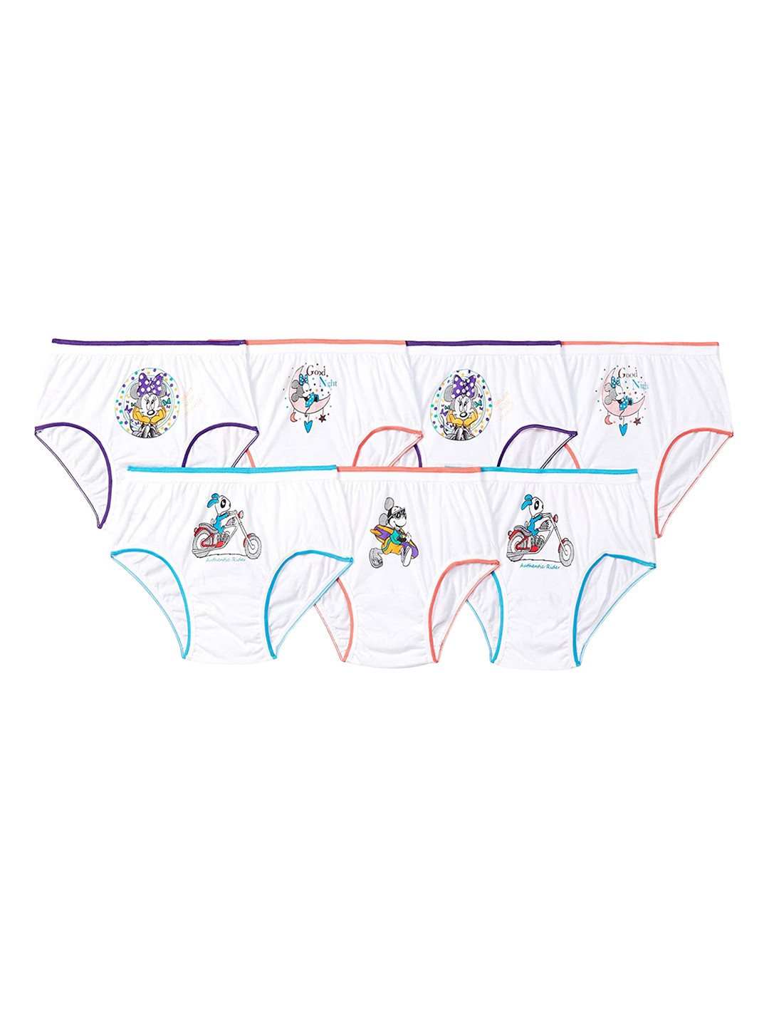 JON Girls Pack Of 6 Assorted Mickey Mouse Printed Cotton Hipster Briefs