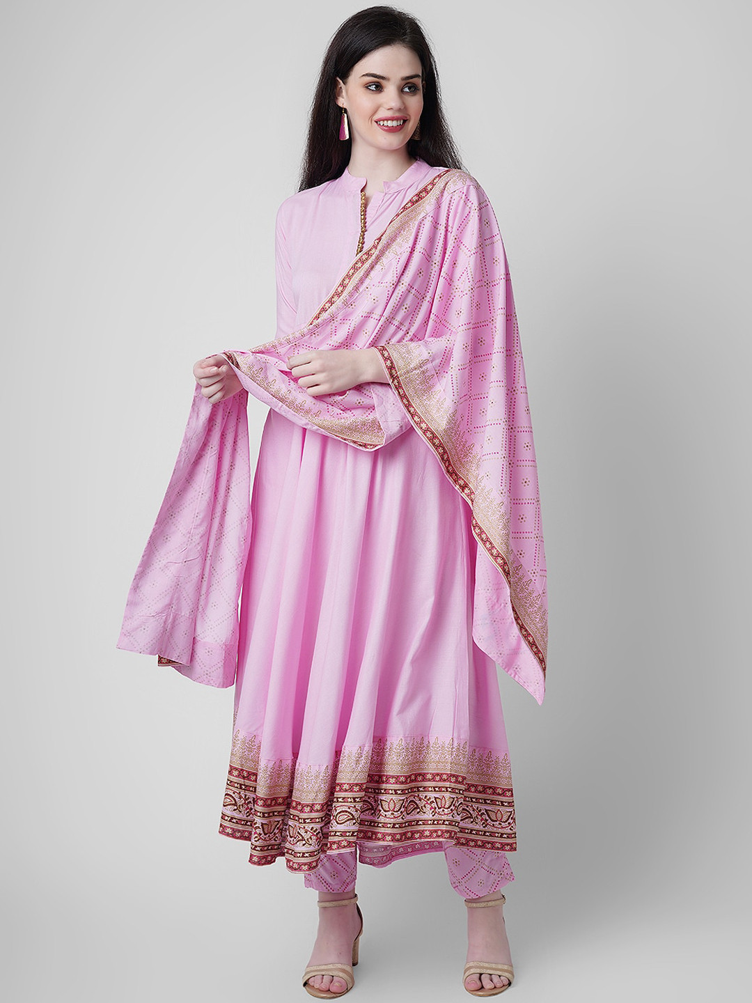 Sanganeri Kurti Ethnic Printed Anarkali Kurta with Trousers & Dupatta