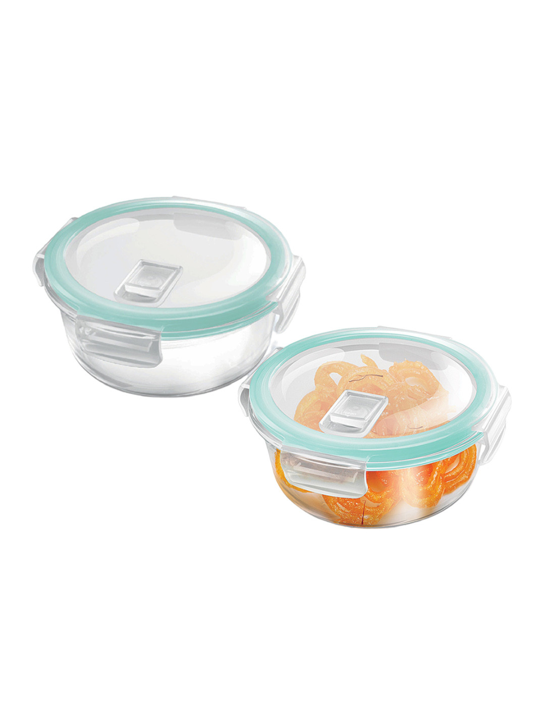 Treo Hi Transparent Solid Glass Dishwasher Safe 2PCs Lunch Box With Spoon and Fork