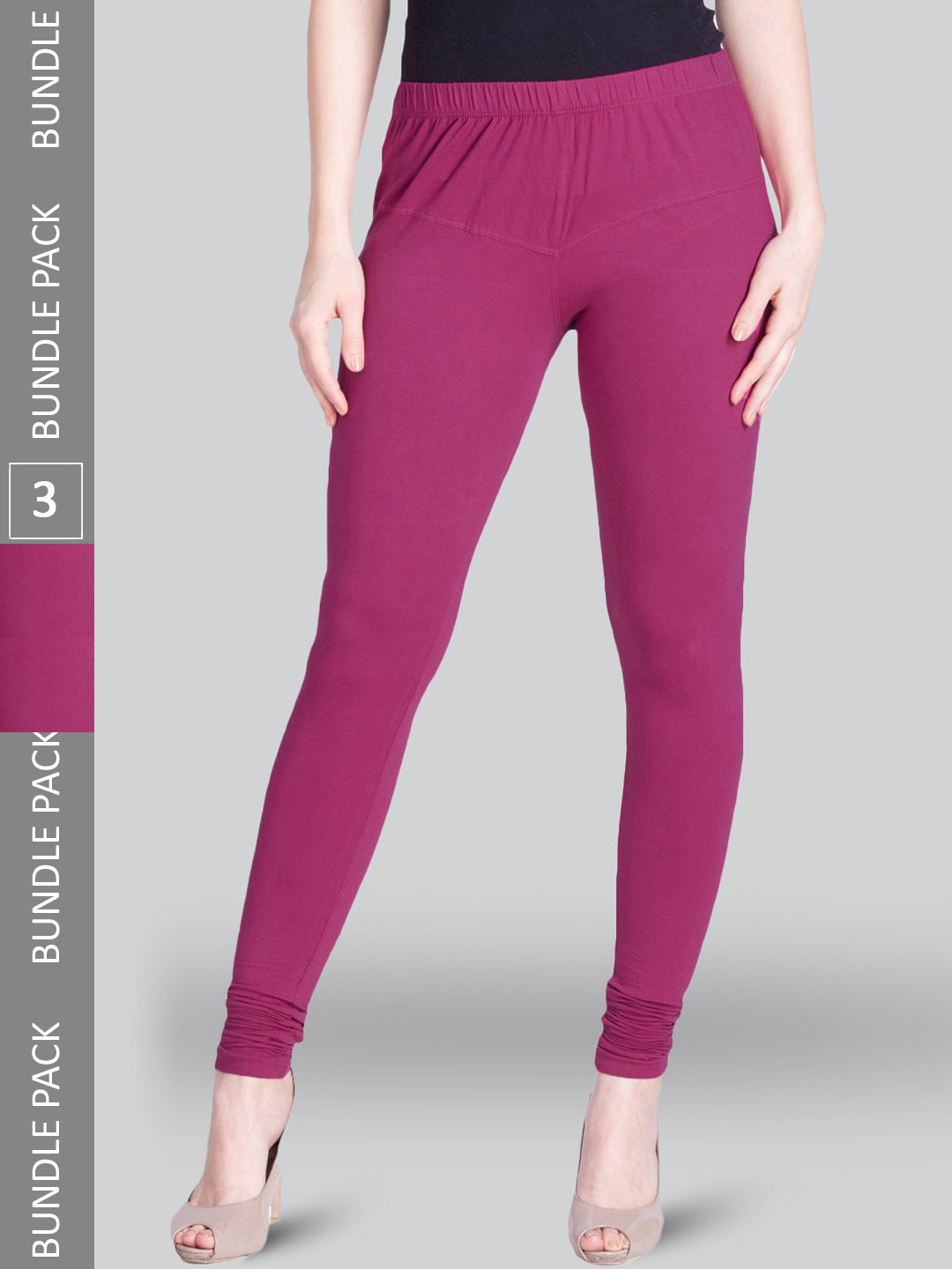 LYRA Pack Of 3 Churidar Length Cotton Lycra Leggings