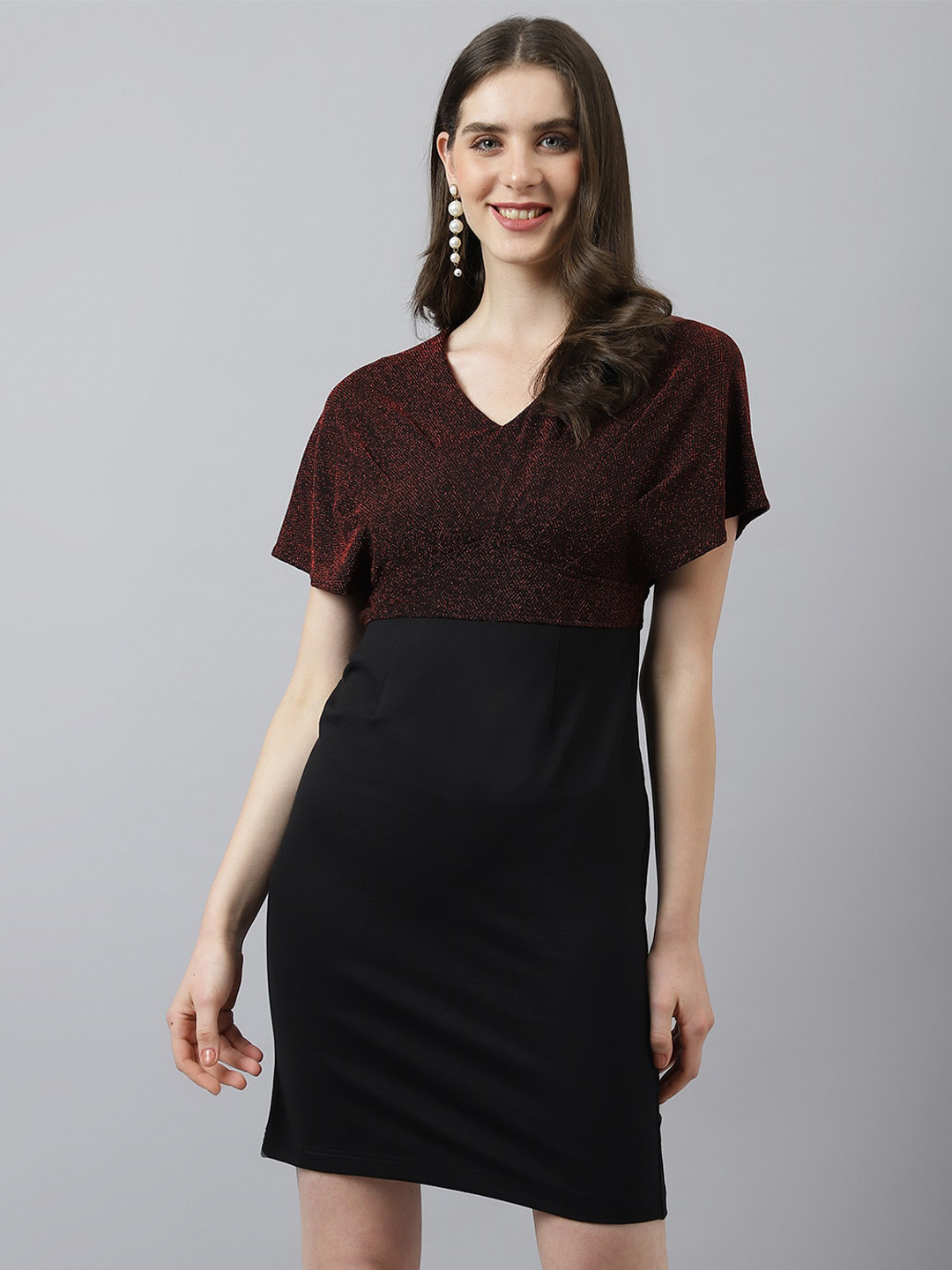 Latin Quarters V-Neck Mini Sheath Dress