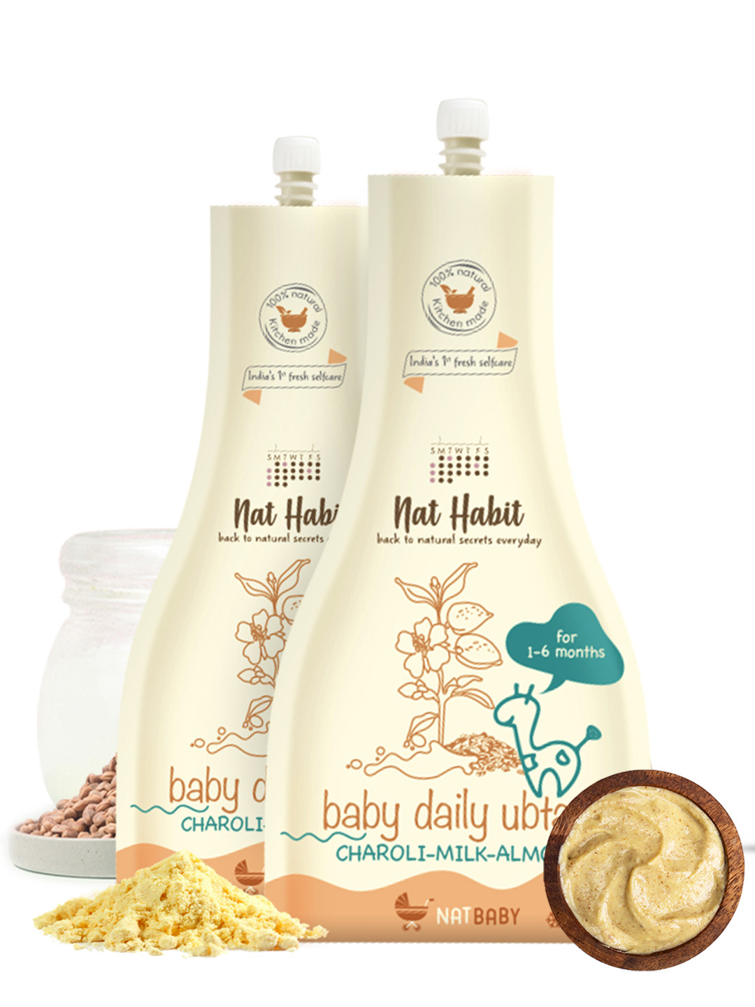 Nat Habit Set of 2 Charoli Milk Almond Baby Daily Ubtan with Yogurt  Sesame - 80 g each