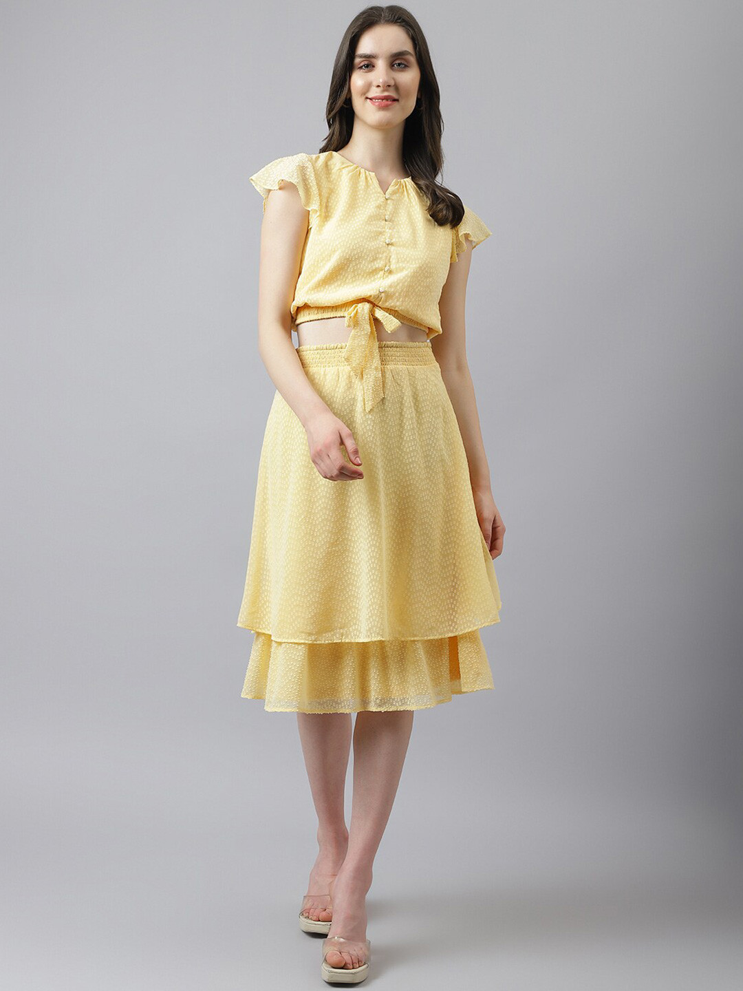 Latin Quarters Notch Neck Flutter Sleeve Top & Skirt