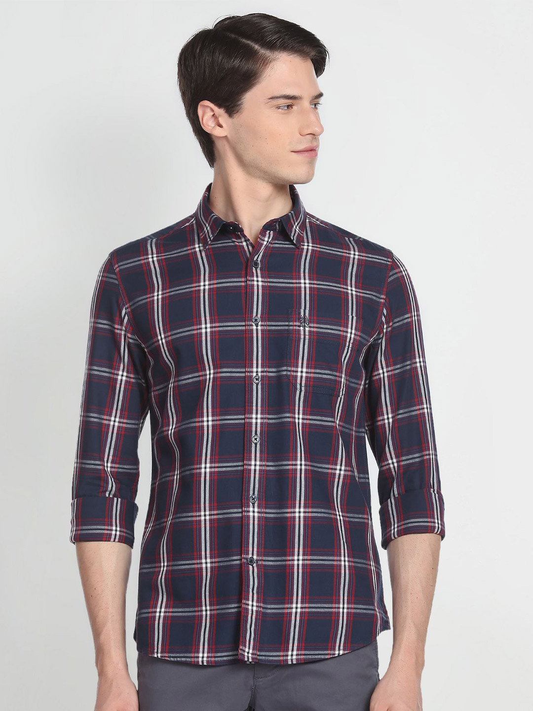 U.S. Polo Assn. Denim Co. Tartan Checks Opaque Twill Formal Shirt