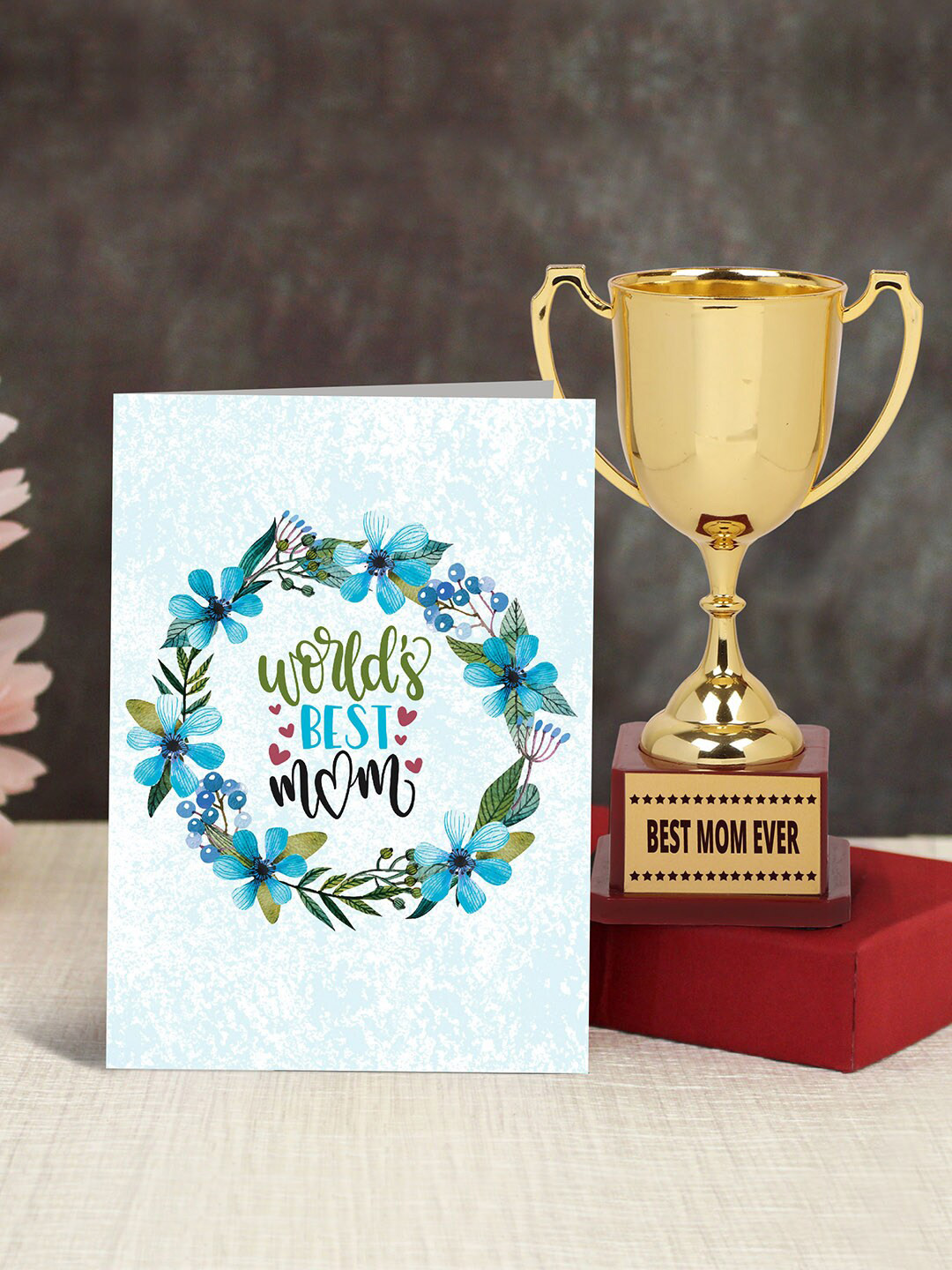 TIED RIBBONS Gift for Mom Special Gold-Toned Trophy With Printed Greeting Card