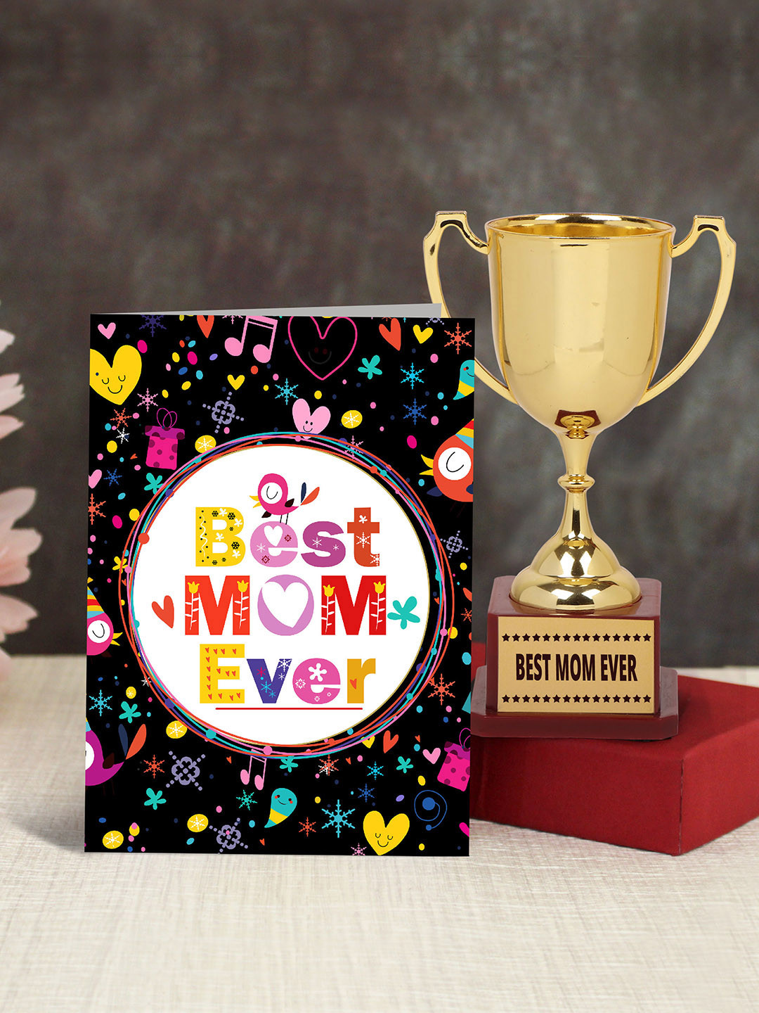 TIED RIBBONS Mothers Day Gift Pack Gold-Toned Trophy With Greeting Card