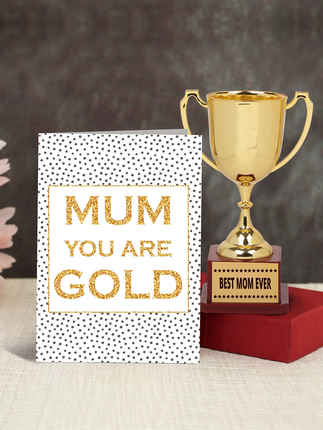 TIED RIBBONS Gift for Mom Gold-Toned Printed Greeting Card With Trophy