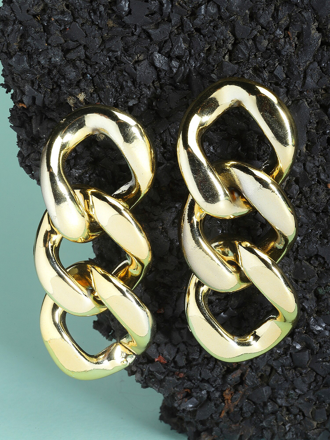 Bohey by KARATCART Gold-Plated Contemporary Chain Design Drop Earrings